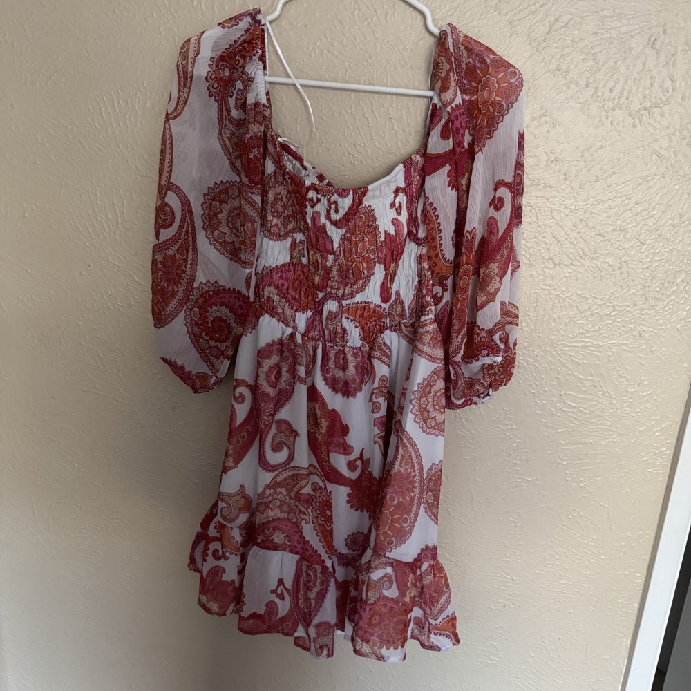 Express Pink and White Smocked Dress